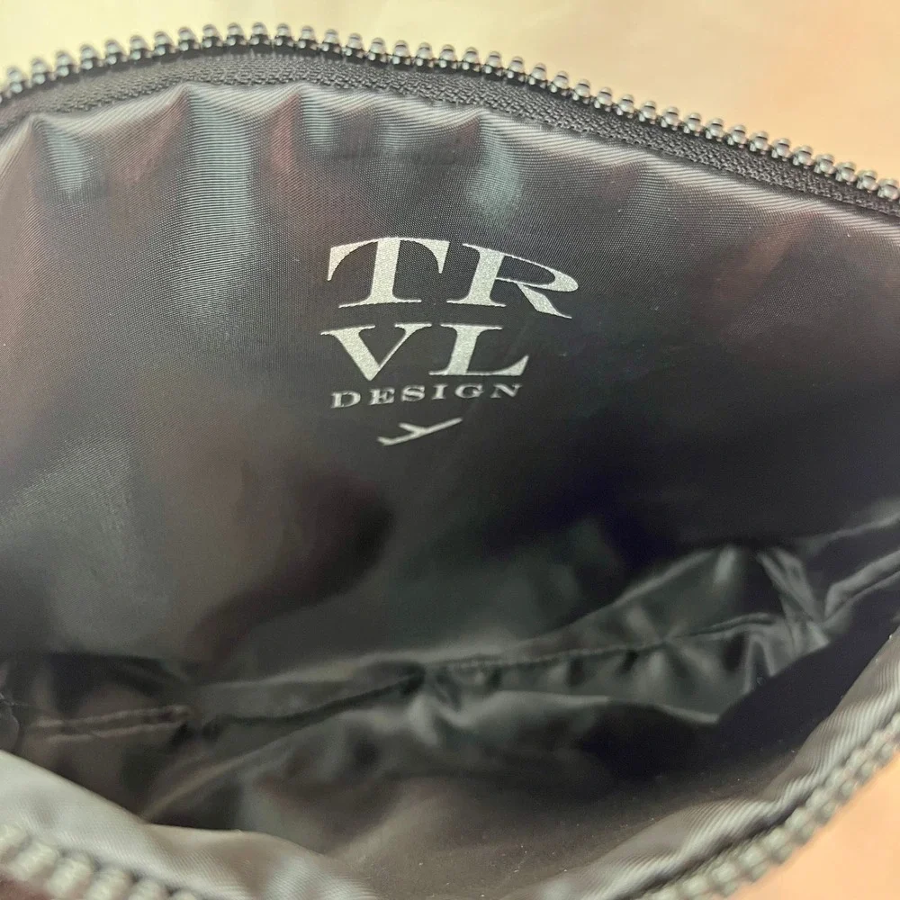 TRVL Design Black Velvet Zebra Embroidered Cosmetic Bag Bamboo Zipper Pull Pouch